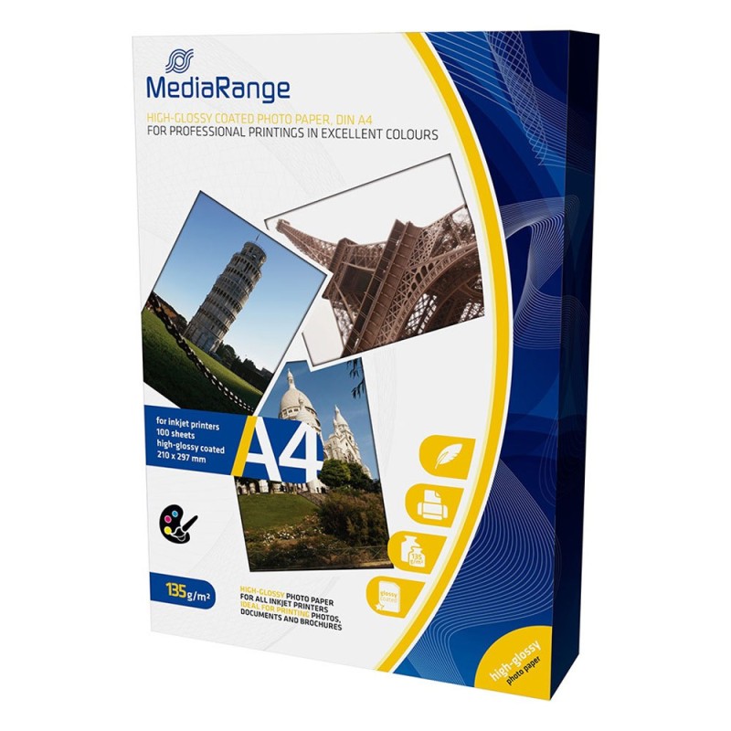 Φωτογραφικό Χαρτί MediaRange για Inkjet Εκτυπωτές Α4 High-Glossy 135g/m² 100 Φύλλα (MRINK107) Φωτογραφικό Χαρτί MediaRange για Inkjet Εκτυπωτές Α4 High-Glossy 135g/m² 100 Φύλλα (MRINK107)