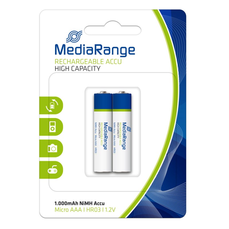 MediaRange High Capacity Rechargeable NiMH Accus Micro AAA|HR03|1.2V Pack 2 (MRBAT122) MediaRange High Capacity Rechargeable NiMH Accus Micro AAA|HR03|1.2V Pack 2 (MRBAT122)
