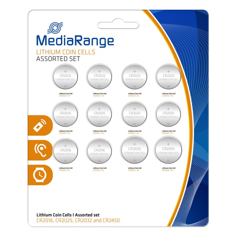 MediaRange Lithium Coin Cells Assorted set CR2016|CR2025|CR2032|CR2450 Pack 12 (MRBAT139) MediaRange Lithium Coin Cells Assorted set CR2016|CR2025|CR2032|CR2450 Pack 12 (MRBAT139)