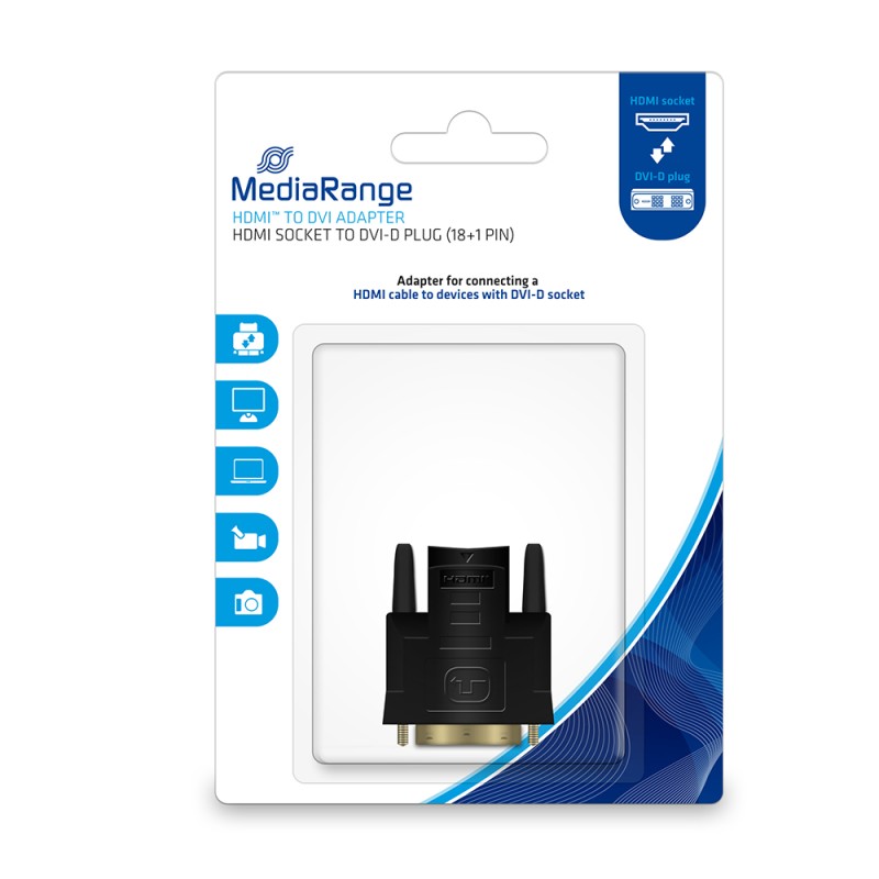 MediaRange HDMI to DVI adapter, gold-plated, HDMI socket/DVI-D plug (18+1 Pin), black (MRCS170) MediaRange HDMI to DVI adapter, gold-plated, HDMI socket/DVI-D plug (18+1 Pin), black (MRCS170)