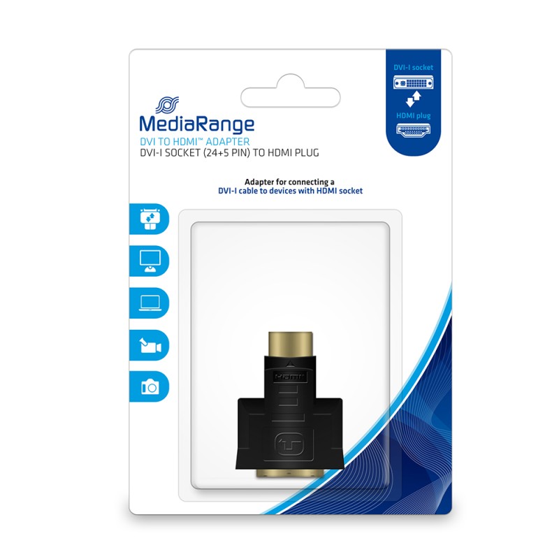 MediaRange DVI to HDMI adapter, gold-plated, DVI-I socket (24+5 Pin)/HDMI plug, black (MRCS171) MediaRange DVI to HDMI adapter, gold-plated, DVI-I socket (24+5 Pin)/HDMI plug, black (MRCS171)