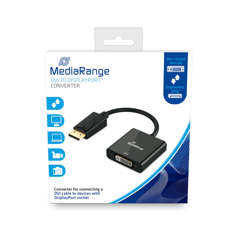 Καλώδιο MediaRange DVI to DisplayPort converter, gold-plated, DVI-I socket (24+5 Pin)/DP plug, 15cm, black (MRCS174) Καλώδιο MediaRange DVI to DisplayPort converter, gold-plated, DVI-I socket (24+5 Pin)/DP plug, 15cm, black (MRCS174)