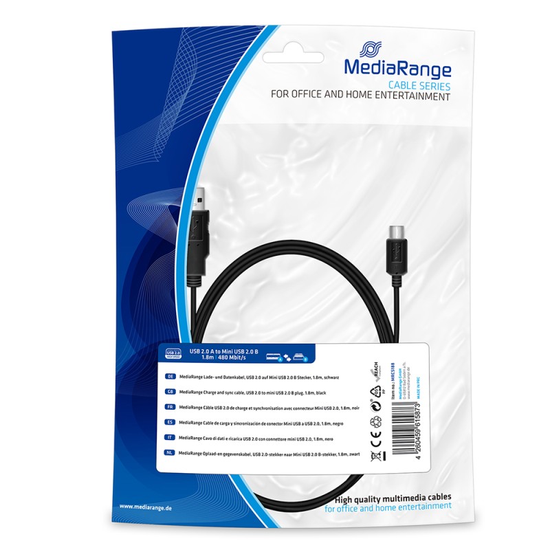 Καλώδιο MediaRange Charge and sync, USB 2.0 to mini USB 2.0 B plug, 1.8m, black (MRCS188) Καλώδιο MediaRange Charge and sync, USB 2.0 to mini USB 2.0 B plug, 1.8m, black (MRCS188)