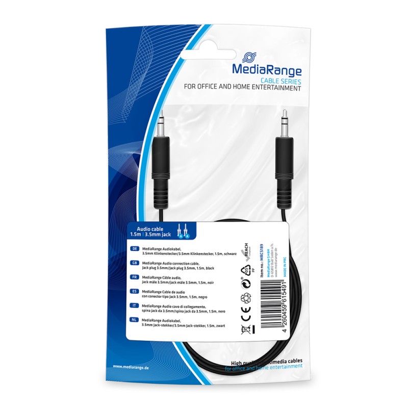 Καλώδιο MediaRange Audio connection, Jack plug 3.5mm/Jack plug 3.5mm, 1.5m, black (MRCS189) Καλώδιο MediaRange Audio connection, Jack plug 3.5mm/Jack plug 3.5mm, 1.5m, black (MRCS189)