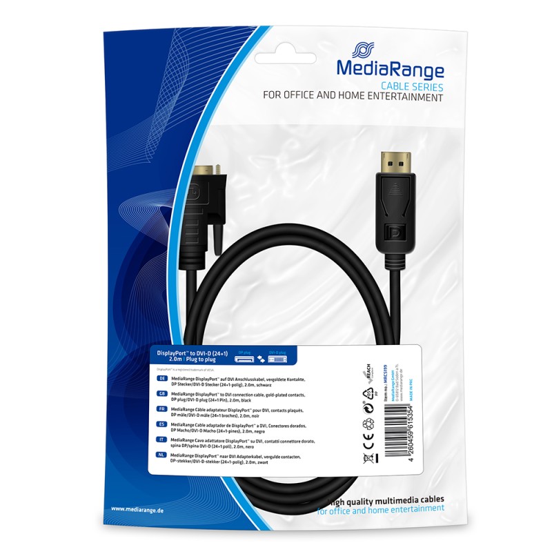 Καλώδιο MediaRange DisplayPort to DVI connection, gold-plated contacts, DP plug /DVI-D plug (24+1 Pin), 2.0m, black (MRCS199) Καλώδιο MediaRange DisplayPort to DVI connection, gold-plated contacts, DP plug /DVI-D plug (24+1 Pin), 2.0m, black (MRCS199)