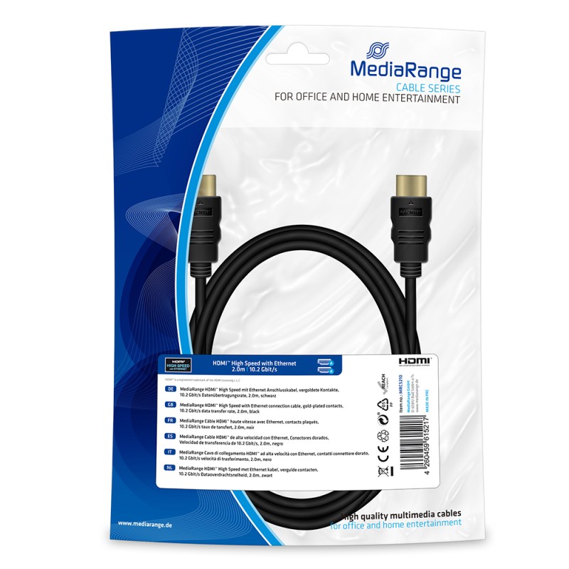 Καλώδιο MediaRange HDMI High Speed with Ethernet connection, gold-plated contacts, 10.2 Gbit/s data transfer rate, 2.0m, black (MRCS210) Καλώδιο MediaRange HDMI High Speed with Ethernet connection, gold-plated contacts, 10.2 Gbit/s data transfer rate, 2.0m, black (MRCS210)