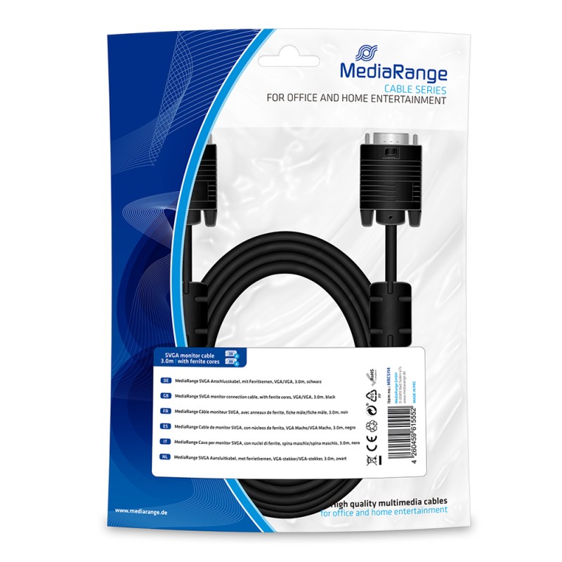 Καλώδιο MediaRange SVGA monitor connection cable, with ferrite cores, VGA/VGA, 3.0m., Black (MRCS114) Καλώδιο MediaRange SVGA monitor connection cable, with ferrite cores, VGA/VGA, 3.0m., Black (MRCS114)