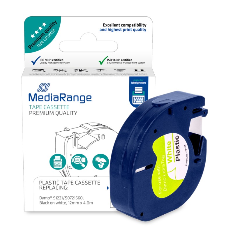 Πλαστική Ταινία Ετικετογράφου MediaRange (Dymo 91221/S0721660) 12 mm x 4 m (Μαύρα Γράμματα σε Λευκό Φόντο) (MRDY91221) Πλαστική Ταινία Ετικετογράφου MediaRange (Dymo 91221/S0721660) 12 mm x 4 m (Μαύρα Γράμματα σε Λευκό Φόντο) (MRDY91221)