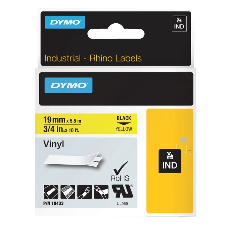 Ταινία Ετικετογράφου DYMO Rhino 18433 Vinyl 19mm. (Μαύρα Γράμματα σε Κίτρινο Φόντο) (S0718470) (DYMO18433) Ταινία Ετικετογράφου DYMO Rhino 18433 Vinyl 19mm. (Μαύρα Γράμματα σε Κίτρινο Φόντο) (S0718470) (DYMO18433)