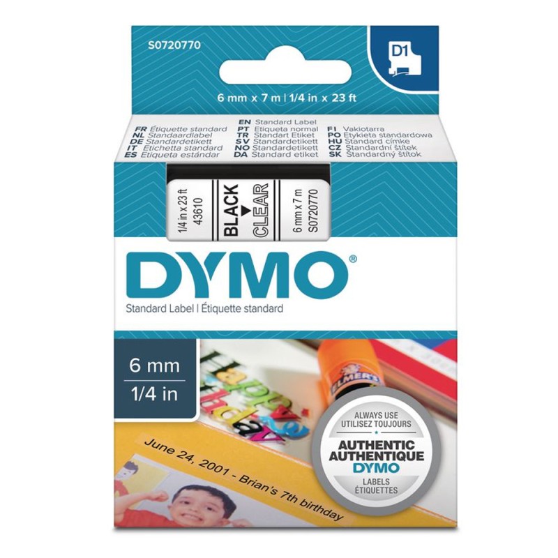 Ταινία Ετικετογράφου DYMO Standard 43610 6 mm x 7 m (Μαύρα Γράμματα σε Διάφανο Φόντο) (S0720770) (DYMO43610) Ταινία Ετικετογράφου DYMO Standard 43610 6 mm x 7 m (Μαύρα Γράμματα σε Διάφανο Φόντο) (S0720770) (DYMO43610)