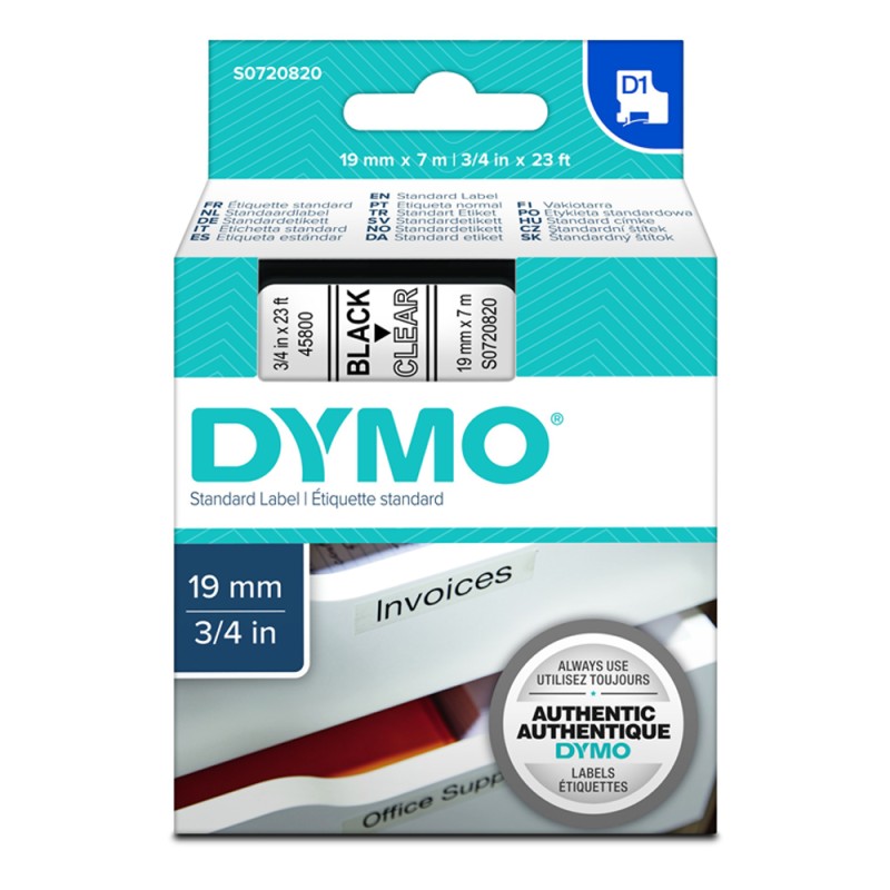 Ταινία Ετικετογράφου DYMO Standard 45800 19 mm x 7 m (Μαύρα Γράμματα σε Διάφανο Φόντο) (S0720820) (DYMO45800) Ταινία Ετικετογράφου DYMO Standard 45800 19 mm x 7 m (Μαύρα Γράμματα σε Διάφανο Φόντο) (S0720820) (DYMO45800)