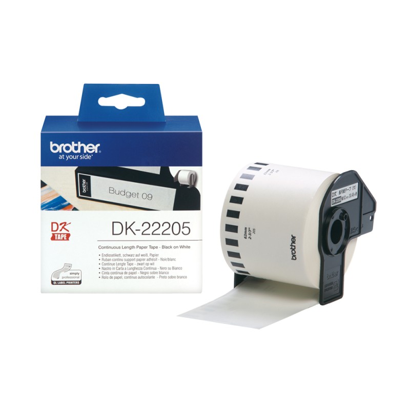 BROTHER LABEL PRINTER TAPE Black on White 62mm wide (DK-22205) (BRODK22205) BROTHER LABEL PRINTER TAPE Black on White 62mm wide (DK-22205) (BRODK22205)