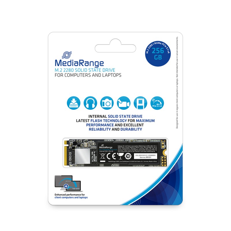 MediaRange Internal M.2 2280 solid state drive, NVMe PCIe 3.1 x4 20 Gb/s, 256GB, black (MR1031) MediaRange Internal M.2 2280 solid state drive, NVMe PCIe 3.1 x4 20 Gb/s, 256GB, black (MR1031)