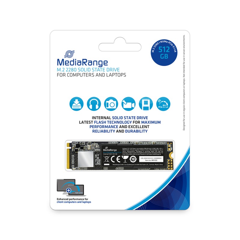 MediaRange Internal M.2 2280 solid state drive, NVMe PCIe 3.1 x4 20 Gb/s, 512GB, black (MR1032) MediaRange Internal M.2 2280 solid state drive, NVMe PCIe 3.1 x4 20 Gb/s, 512GB, black (MR1032)