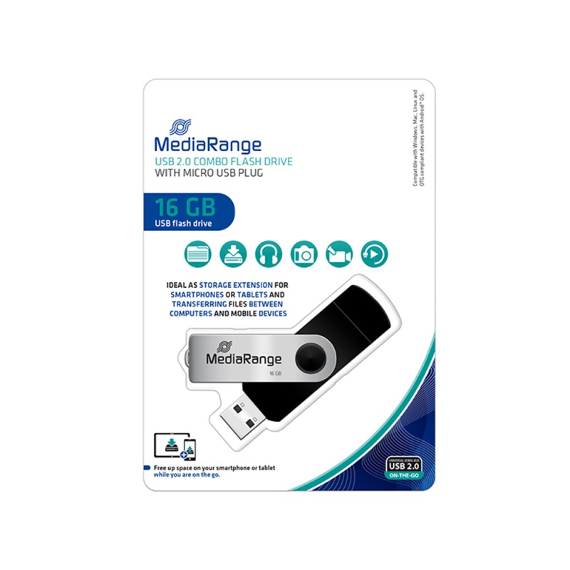 MediaRange USB combo flash drive with micro USB (OTG) plug, 16GB (MR931-2) MediaRange USB combo flash drive with micro USB (OTG) plug, 16GB (MR931-2)