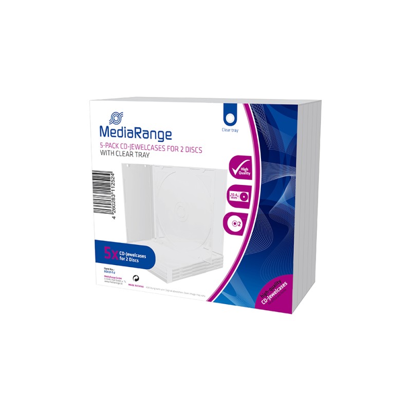 MediaRange CD Jewelcase for 2 discs, 10.4mm, transparent tray, Pack 5 (MRBOX31-T-2) MediaRange CD Jewelcase for 2 discs, 10.4mm, transparent tray, Pack 5 (MRBOX31-T-2)