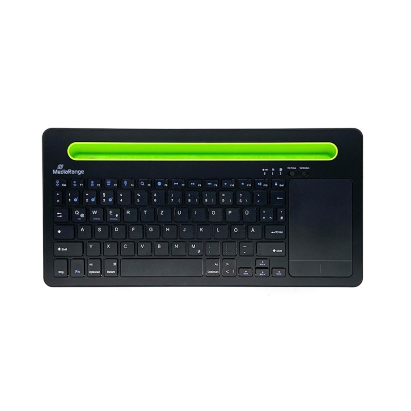MediaRange Rechargeable Wireless Multi Device Bluetooth Keyboard with 78 keys, touchpad & Tablet slot (Black) (MROS131-GR) MediaRange Rechargeable Wireless Multi Device Bluetooth Keyboard with 78 keys, touchpad & Tablet slot (Black) (MROS131-GR)