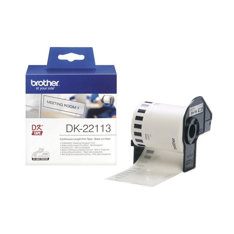 Brother DK-22113 Continuous Film Label Roll – Black on Clear, 62mm (DK22113) (BRODK22113) Brother DK-22113 Continuous Film Label Roll – Black on Clear, 62mm (DK22113) (BRODK22113)