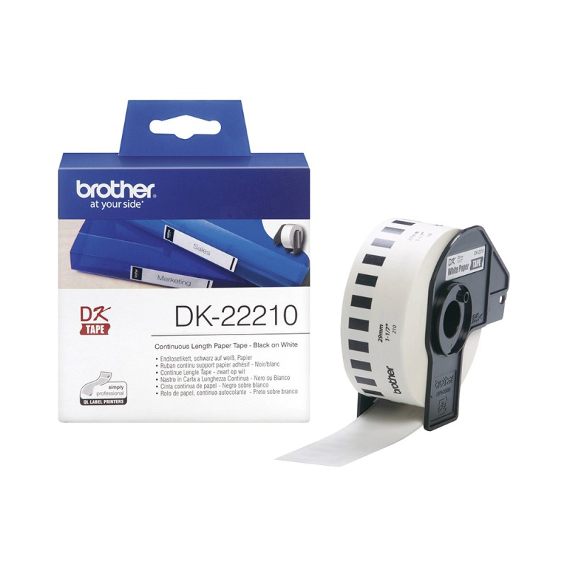 Brother DK-22210 Continuous Paper Label Roll – Black on White, 29mm wide (DK22210) (BRODK22210) Brother DK-22210 Continuous Paper Label Roll – Black on White, 29mm wide (DK22210) (BRODK22210)