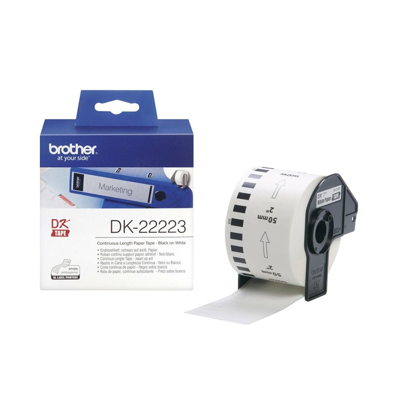 Brother DK-22223 Continuous Paper Label Roll – Black on White, 50mm wide (DK22223) (BRODK22223) Brother DK-22223 Continuous Paper Label Roll – Black on White, 50mm wide (DK22223) (BRODK22223)