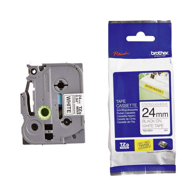 Brother TZe-S251 Labelling Tape Cassette – Black on White, 24mm wide (TZES251) (BROTZES251) Brother TZe-S251 Labelling Tape Cassette – Black on White, 24mm wide (TZES251) (BROTZES251)