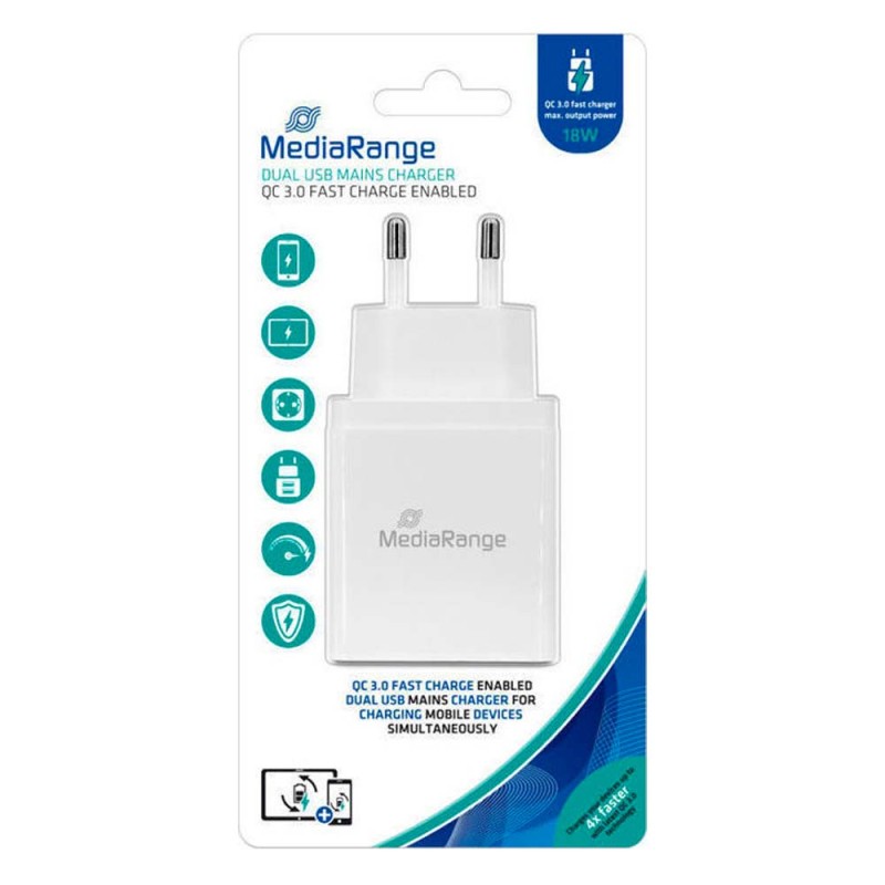 MediaRange 25W fast charger with USB-A and USB-C output, white (MRMA112) MediaRange 25W fast charger with USB-A and USB-C output, white (MRMA112)