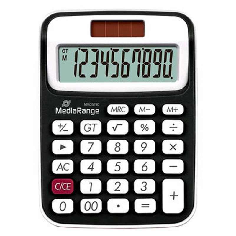 MediaRange Compact calculator with 10-digit LCD, solar and battey-powered, black/white (MROS190) MediaRange Compact calculator with 10-digit LCD, solar and battey-powered, black/white (MROS190)