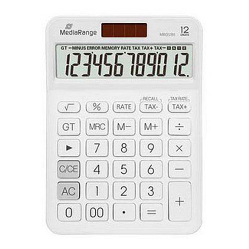 MediaRange Calculator with tax function, 12-digit LCD, solar and battery powered, white (MROS191) MediaRange Calculator with tax function, 12-digit LCD, solar and battery powered, white (MROS191)