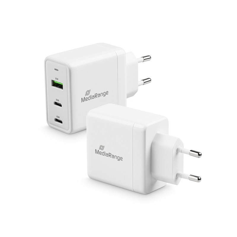 MediaRange 65W fast charger with USB-A and two USB-C outputs, white (MRMA116) MediaRange 65W fast charger with USB-A and two USB-C outputs, white (MRMA116)