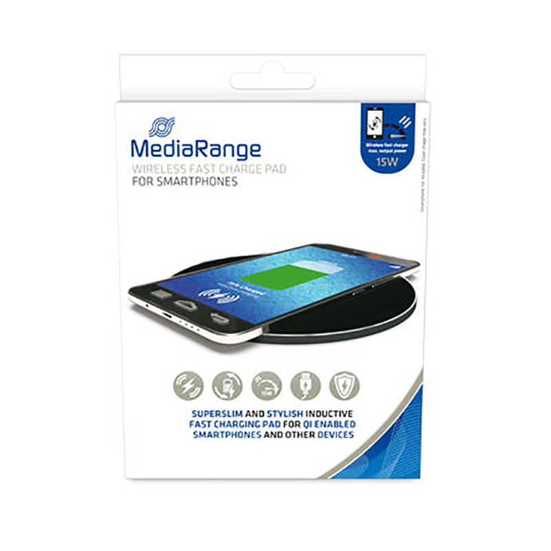MediaRange 15W Wireless fast charge pad for smartphones, Black (MRMA118) MediaRange 15W Wireless fast charge pad for smartphones, Black (MRMA118)