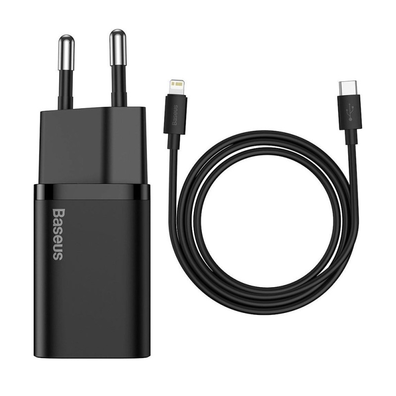 Baseus Travel Charger set Super Si 1C QC (With Simple Wisdom Cable Type-C to Lightning 1m) 20W EU Black (TZCCSUP-B01) (BASTZCCSUP-B01) Baseus Travel Charger set Super Si 1C QC (With Simple Wisdom Cable Type-C to Lightning 1m) 20W EU Black (TZCCSUP-B01) (BASTZCCSUP-B01)