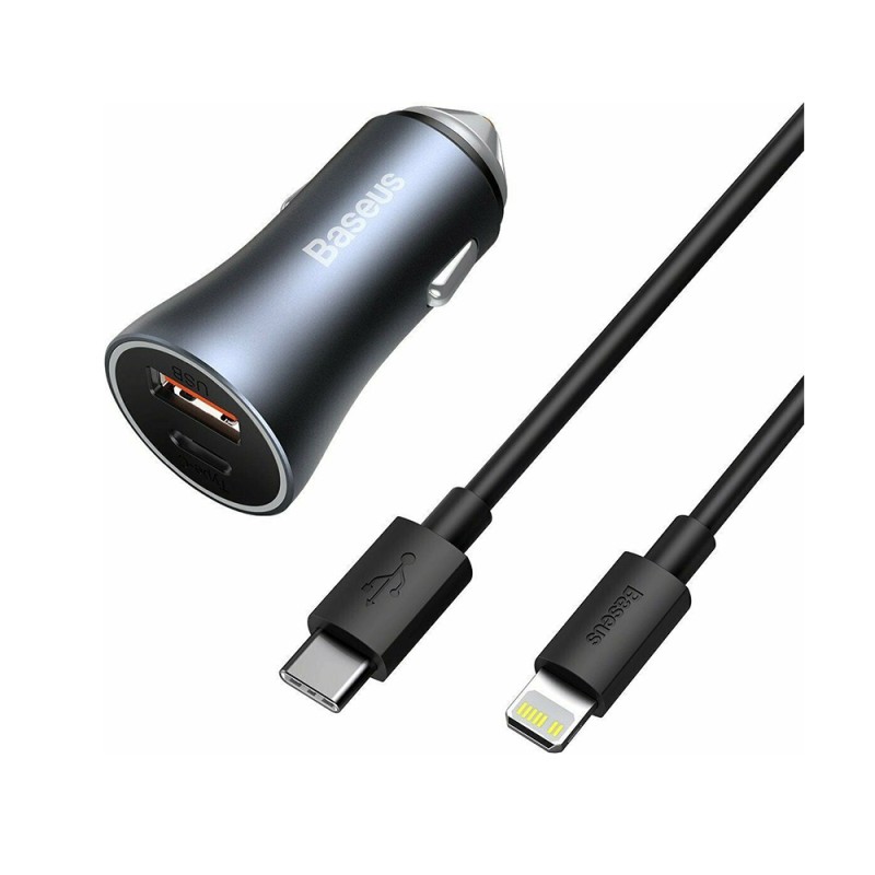 Baseus Car Charger Golden Contactor Pro Dual Quick Charger U+C, PD 3.0, QC 4+, SCP FCP AFC (With Type-C - Lightning 1m Black) 40W Dark Gray (TZCCJD-B0G) (BASTZCCJD-B0G) Baseus Car Charger Golden Contactor Pro Dual Quick Charger U+C, PD 3.0, QC 4+, SCP FCP AFC (With Type-C - Lightning 1m Black) 40W Dark Gray (TZCCJD-B0G) (BASTZCCJD-B0G)