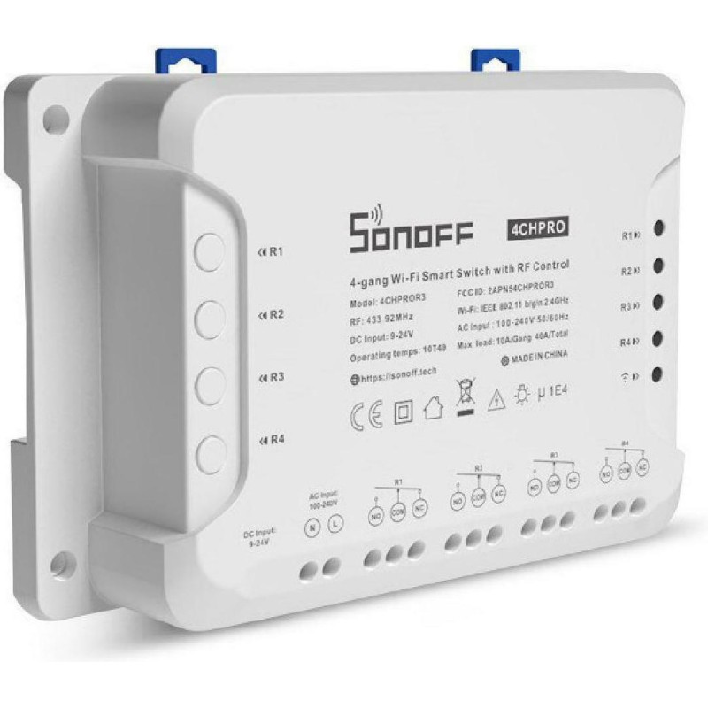 Sonoff 4CH PRO R3 Smart Ενδιάμεσος Διακόπτης με Wi-Fi και RF σε Λευκό Χρώμα (4CHPROR3) (SON4CHPROR3)