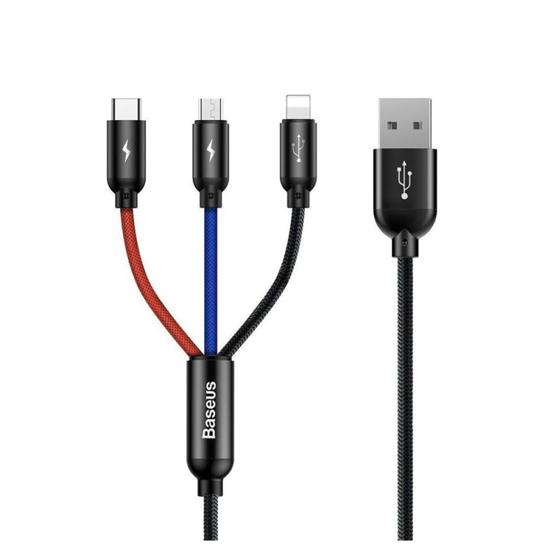 Baseus Three Primary Colors 3-in-1 Braided USB to Lightning / Type-C / micro USB Cable 3A Μαύρο 1.2m (CAMLT-BSY01) (BASCAMLT-BSY01) Baseus Three Primary Colors 3-in-1 Braided USB to Lightning / Type-C / micro USB Cable 3A Μαύρο 1.2m (CAMLT-BSY01) (BASCAMLT-BSY01)