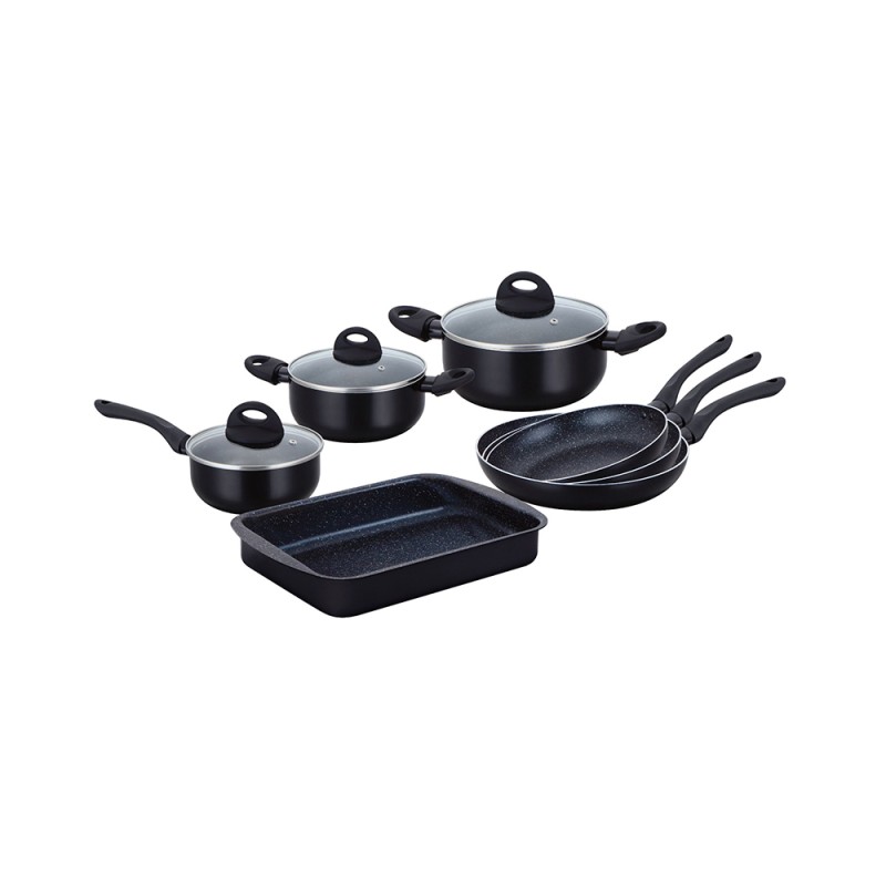 Herzberg Cookware Set of Aluminum with Stone Coating Black 10pcs (9016BLK) (HEZ9016BLK) Herzberg Cookware Set of Aluminum with Stone Coating Black 10pcs (9016BLK) (HEZ9016BLK)