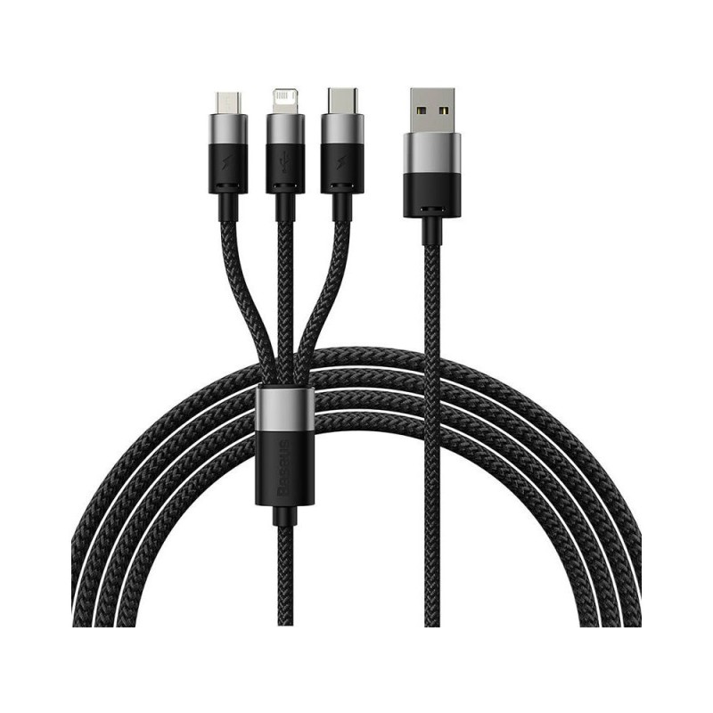 Baseus 3in1 Braided USB to Lightning / Type-C / micro USB Cable 3.5A Μαύρο 1.2m (CAXS000001) (BASCAXS000001) Baseus 3in1 Braided USB to Lightning / Type-C / micro USB Cable 3.5A Μαύρο 1.2m (CAXS000001) (BASCAXS000001)