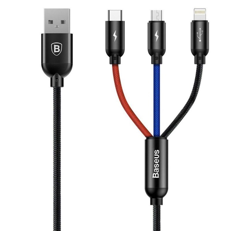 Baseus 3in1 Cable USB-C / Lightning / Micro 3,5A 0,3m Black (CAMLT-ASY01) (BASCAMLT-ASY01) Baseus 3in1 Cable USB-C / Lightning / Micro 3,5A 0,3m Black (CAMLT-ASY01) (BASCAMLT-ASY01)