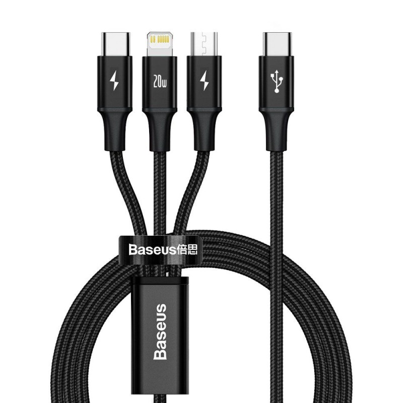 Baseus Rapid Series 3-in-1 cable USB-C For M+L+T 20W 1.5m Black (CAMLT-SC01) (BASCAMLT-SC01) Baseus Rapid Series 3-in-1 cable USB-C For M+L+T 20W 1.5m Black (CAMLT-SC01) (BASCAMLT-SC01)