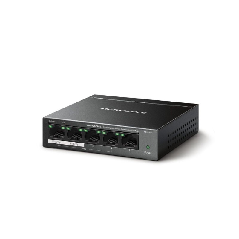 Mercusys 5-Port Gigabit Desktop Switch with 4-Port PoE+ (MS105LP) (MERMS105LP) Mercusys 5-Port Gigabit Desktop Switch with 4-Port PoE+ (MS105LP) (MERMS105LP)