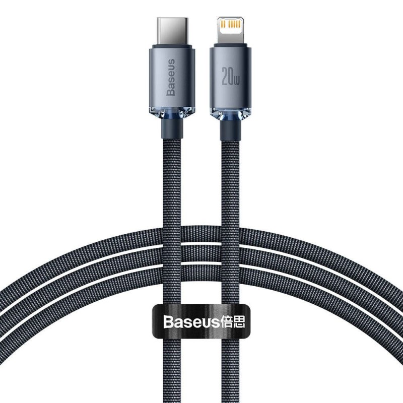 Baseus Crystal cable USB-C to Lightning, 20W, PD, 1.2m Black (CAJY000201) (BASCAJY000201) Baseus Crystal cable USB-C to Lightning, 20W, PD, 1.2m Black (CAJY000201) (BASCAJY000201)