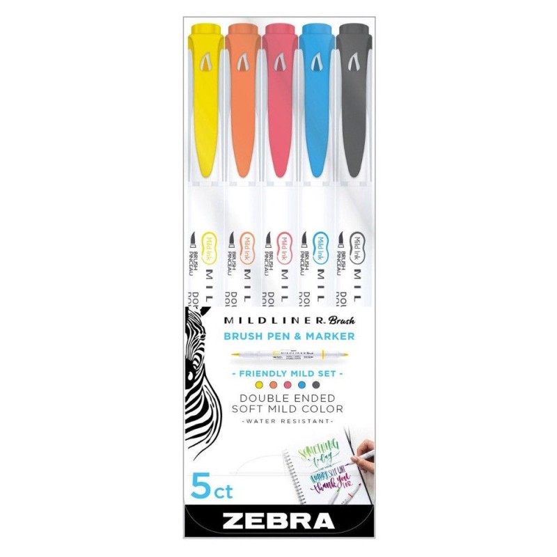 Zebra Mildliner Double Ended Brush Pen & Marker Bold & Fine Point 5 Pack Friendly Mild Set (ZB-79505) (ZEB79505) Zebra Mildliner Double Ended Brush Pen & Marker Bold & Fine Point 5 Pack Friendly Mild Set (ZB-79505) (ZEB79505)