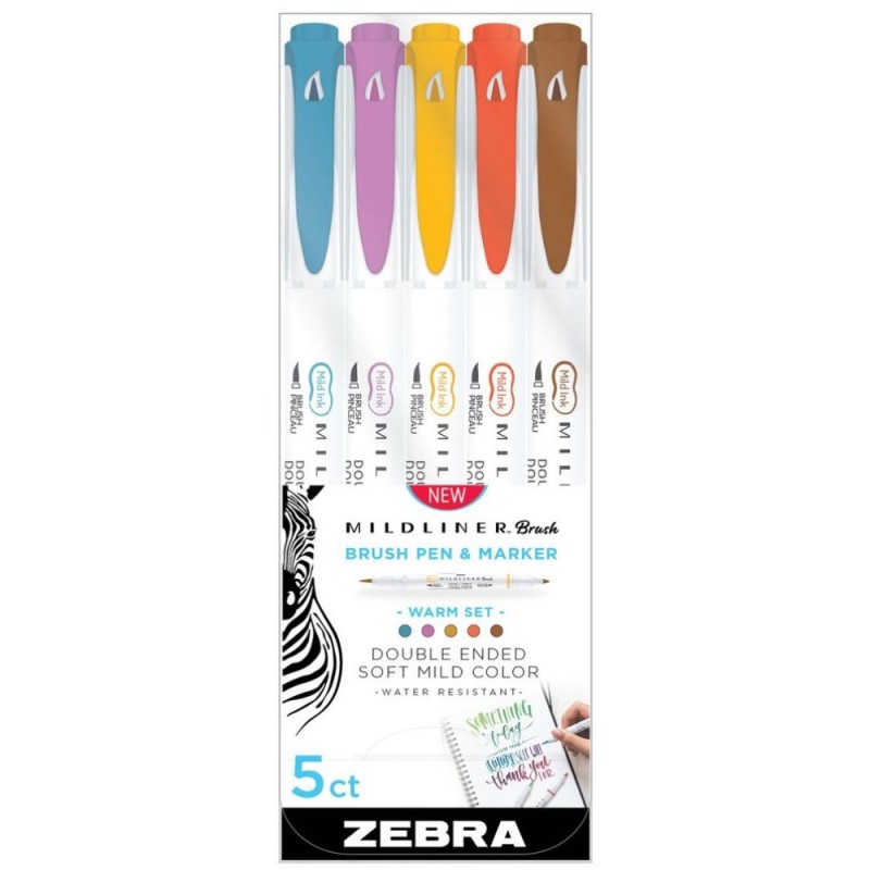 Zebra Mildliner Double Ended Brush Pen & Marker Bold & Fine Point 5 Pack Warm Set (ZB-79305) (ZEB79305) Zebra Mildliner Double Ended Brush Pen & Marker Bold & Fine Point 5 Pack Warm Set (ZB-79305) (ZEB79305)