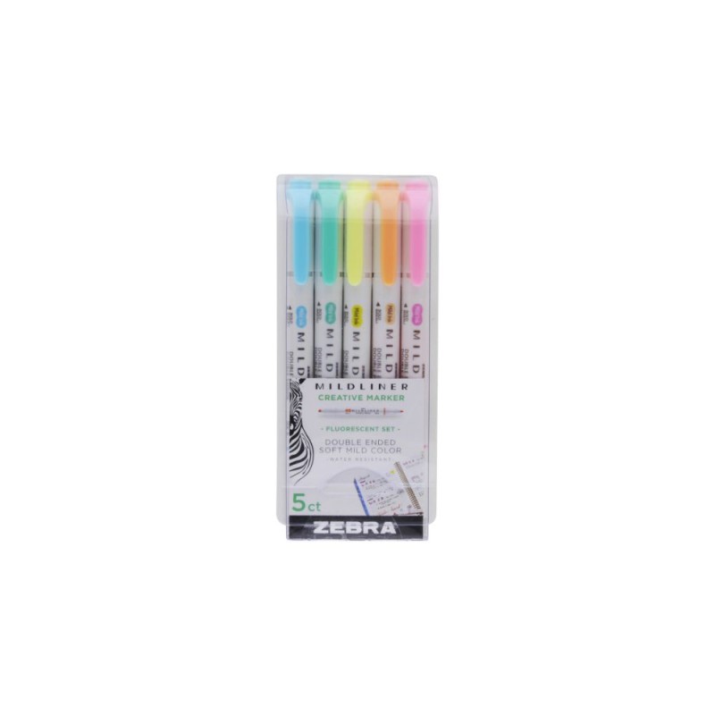 Zebra Mildliner Double Ended Brush Pen & Marker Bold & Fine Point 5 Pack Fluorescent Set (ZB-79105) (ZEB79105) Zebra Mildliner Double Ended Brush Pen & Marker Bold & Fine Point 5 Pack Fluorescent Set (ZB-79105) (ZEB79105)