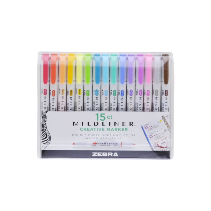 Zebra Mildliner Double Ended Marker Bold & Fine Point 15 Pack Soft & Mild Set (ZB-78115) (ZEB78115) Zebra Mildliner Double Ended Marker Bold & Fine Point 15 Pack Soft & Mild Set (ZB-78115) (ZEB78115)
