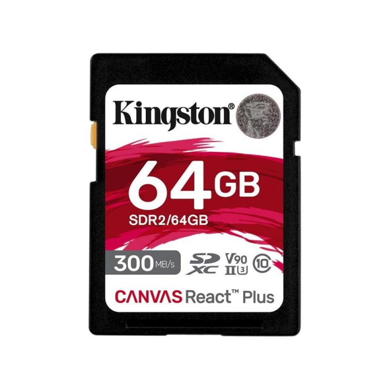 Kingston Canvas React Plus SDXC 64GB Class 10 U3 V90 UHS-II (SDR2/64GB) (KINSDR2-64GB) Kingston Canvas React Plus SDXC 64GB Class 10 U3 V90 UHS-II (SDR2/64GB) (KINSDR2-64GB)