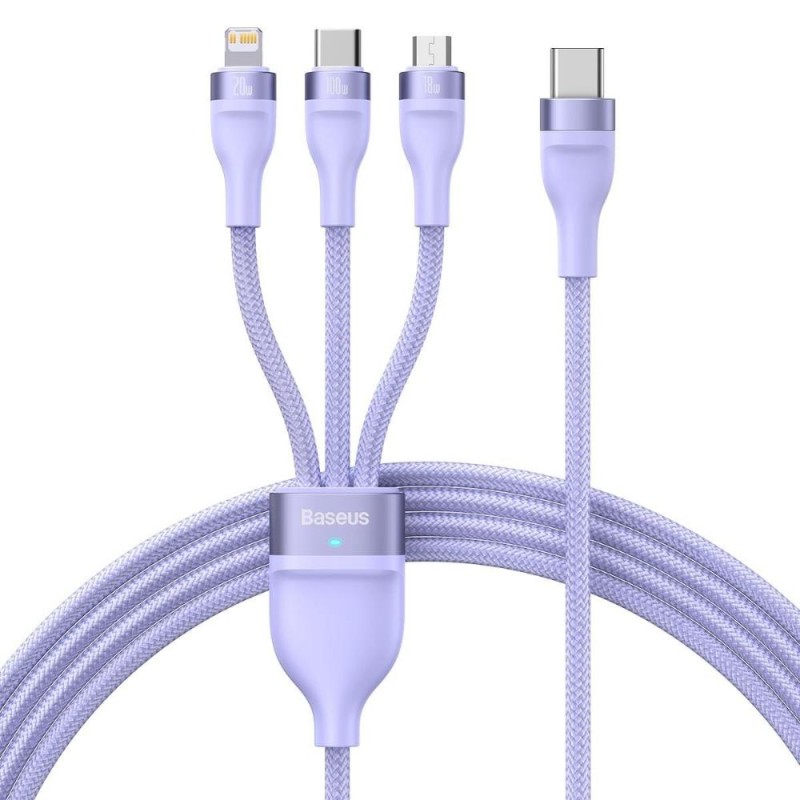 Baseus 3in1 USB cable Flash Series 2, USB-C + micro USB + Lightning, 100W, 1.5m (purple) (CASS030205) (BASCASS030205) Baseus 3in1 USB cable Flash Series 2, USB-C + micro USB + Lightning, 100W, 1.5m (purple) (CASS030205) (BASCASS030205)