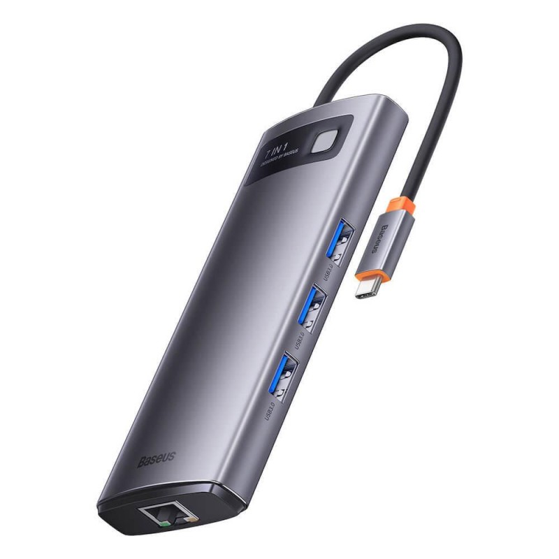 Baseus Hub 7in1 Metal Gleam Series, USB-C to 3x USB 3.0 + 2x HDMI + USB-C PD + Ethernet RJ45 (WKWG040113) (BASWKWG040113) Baseus Hub 7in1 Metal Gleam Series, USB-C to 3x USB 3.0 + 2x HDMI + USB-C PD + Ethernet RJ45 (WKWG040113) (BASWKWG040113)