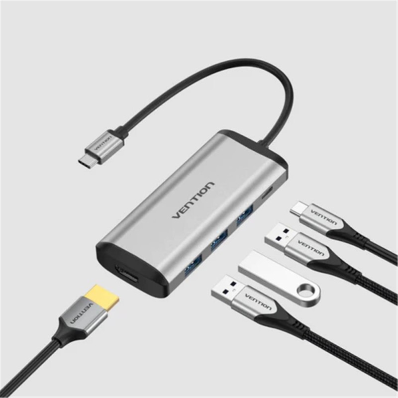 VENTION Type-C to HDMI/USB 3.0*3/PD 87W Docking Station 0.15M Gray Metal Type (CNBHB) (VENCNBHB) VENTION Type-C to HDMI/USB 3.0*3/PD 87W Docking Station 0.15M Gray Metal Type (CNBHB) (VENCNBHB)