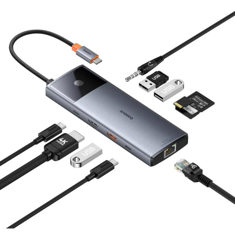 Baseus Hub 10in1 Metal Gleam II Series USB-C to 1xHDMI USB-A 10Gbps USB-C 2xUSB-A Ethernet RJ45 SD/TF card mini-jack 35mm USB-CPD (B00061800813-00) (BASB00061800813-00) Baseus Hub 10in1 Metal Gleam II Series USB-C to 1xHDMI USB-A 10Gbps USB-C 2xUSB-A Ethernet RJ45 SD/TF card mini-jack 35mm USB-CPD (B00061800813-00) (BASB00061800813-00)