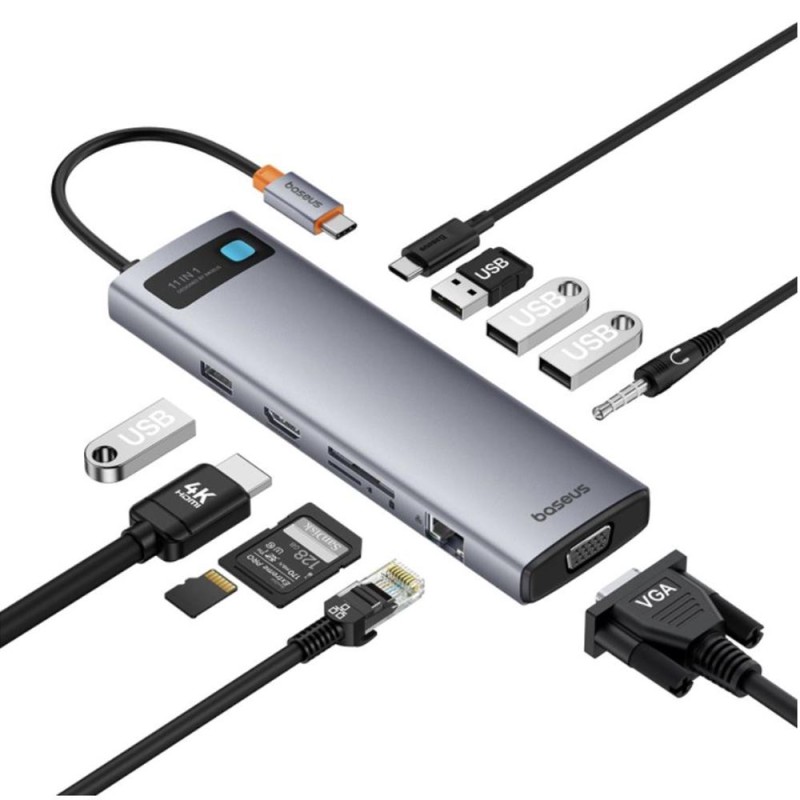 Baseus Hub 11in1 StarJoy Metal Glam Series USB-C to HDMI +VGA + 3 x USB 3.0 + USB 2.0+USB-C PD + RJ45 + SD/TF +35mm (B00030709811-00) (BASB00030709811-00) Baseus Hub 11in1 StarJoy Metal Glam Series USB-C to HDMI +VGA + 3 x USB 3.0 + USB 2.0+USB-C PD + RJ45 + SD/TF +35mm (B00030709811-00) (BASB00030709811-00)